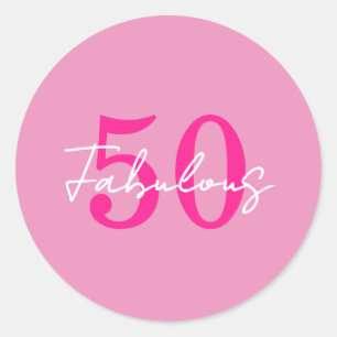 Modern 50 and Fabulous Pink 50th Birthday Party Classic Round Sticker
