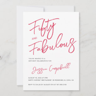 Modern 50 and Fabulous Pink 50th Birthday Party Invitation