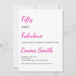 Modern 50 and Fabulous Pink 50th Birthday Party Invitation