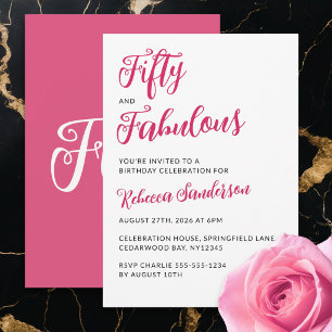 Modern 50 and Fabulous Pink 50th Birthday Party Invitation