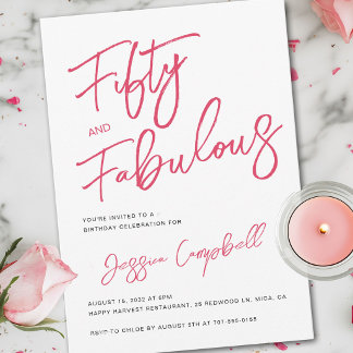 Modern 50 and Fabulous Pink 50th Birthday Party Invitation