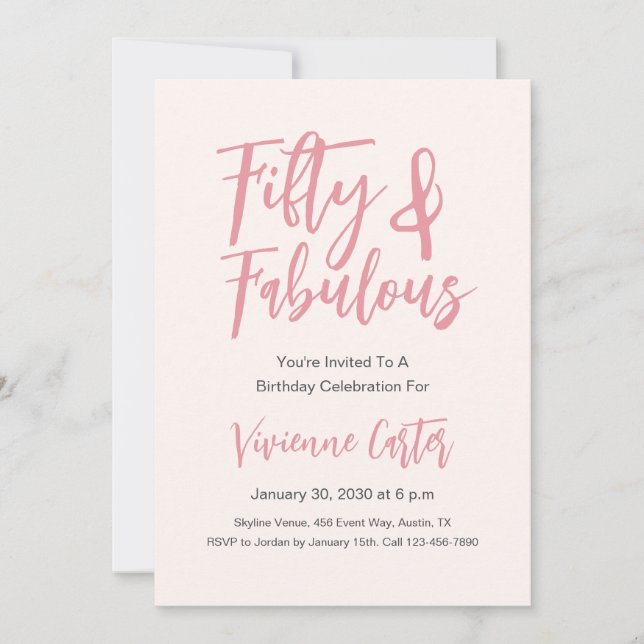 Modern 50 and Fabulous Pink 50th Birthday Party Invitation (Front)