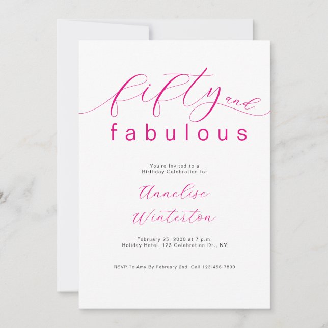 Modern 50 and Fabulous Pink 50th Birthday Party Invitation (Front)