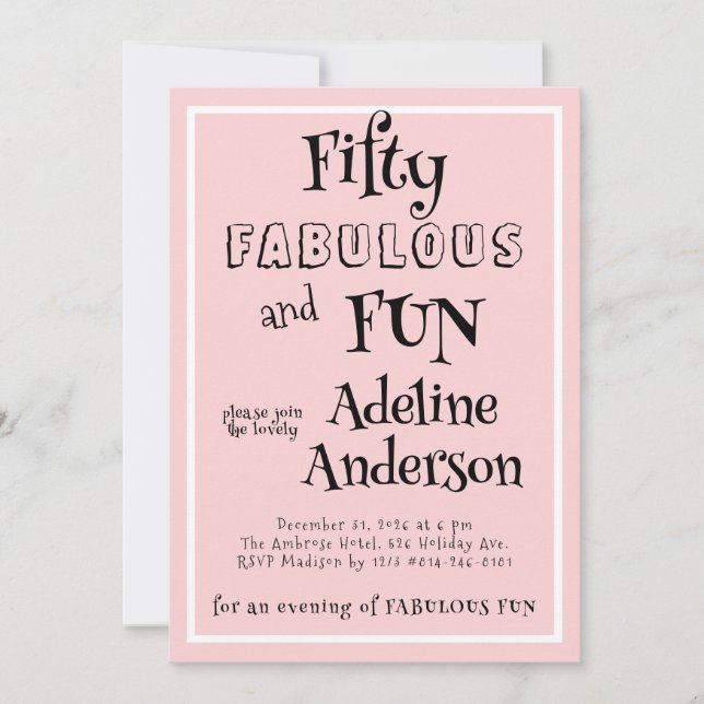 Modern 50 and Fabulous Pink 50th Birthday Party Invitation (Front)