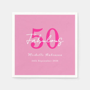 Modern 50 and Fabulous Pink 50th Birthday Party Napkin
