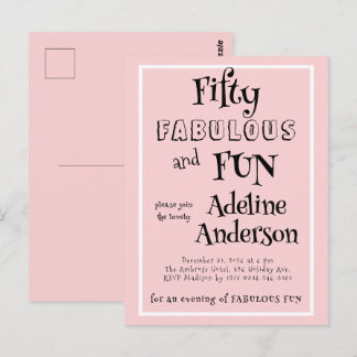 Modern 50 and Fabulous Pink 50th Birthday Party Postcard