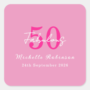 Modern 50 and Fabulous Pink 50th Birthday Party Square Sticker