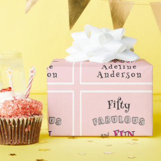 Modern 50 And Fabulous Pink 50th Wrapping Paper