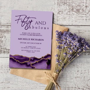 Modern 50 and Fabulous Purple Gold Agate Invitation