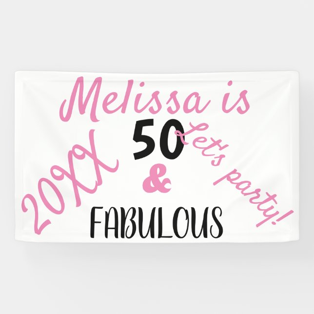 Modern 50 And Fabulous Text Birthday Party Banner (Horizontal)