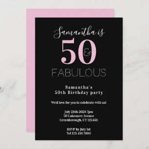 Modern 50 Fabulous 50th Birthday Black Pink Party Invitation