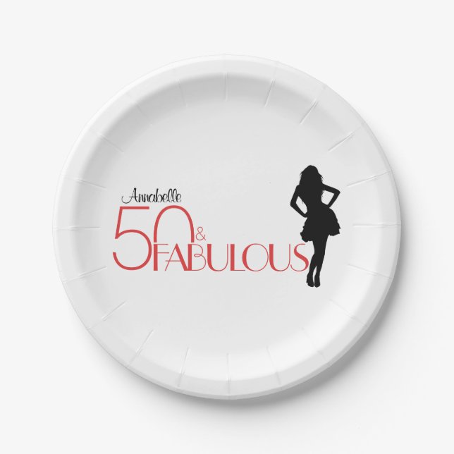 Modern 50 & FABULOUS 50th Birthday Personalized Paper Plate (Front)