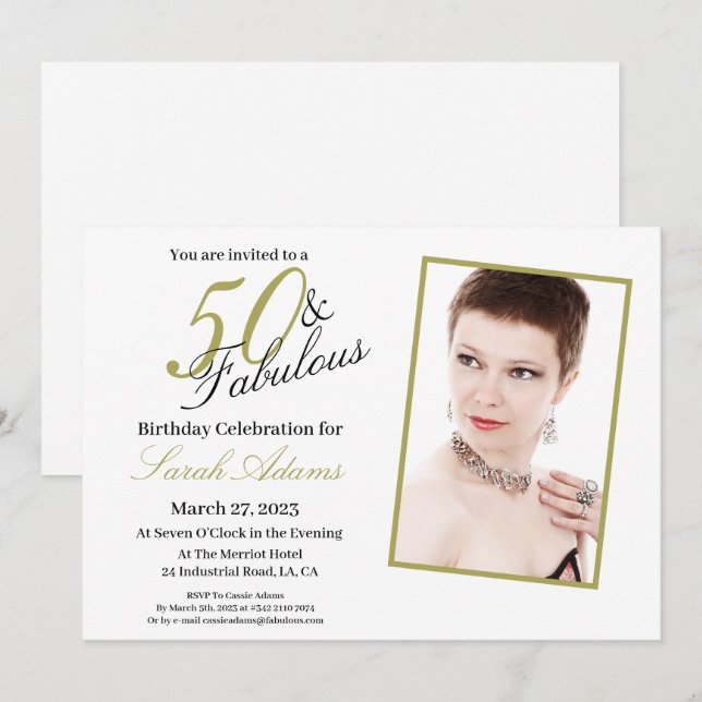 Modern 50 & Fabulous Gold Birthday Photo Invitation (Front/Back)