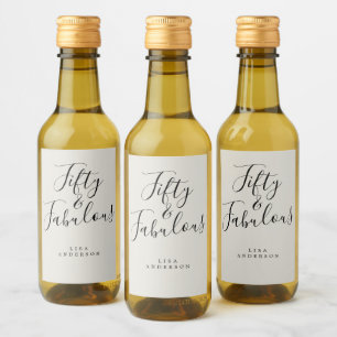 Modern 50 Fabulous Grey Custom Name 50th Birthday Wine Label