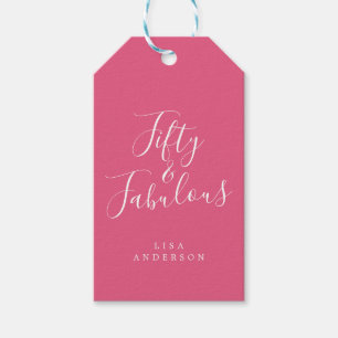 Modern 50 Fabulous Hot Pink Name 50th Birthday Gift Tags