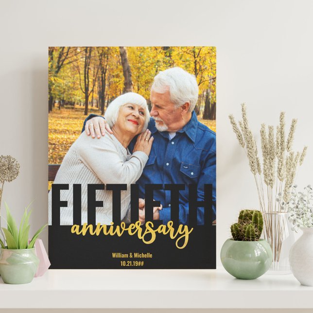 Modern 50th Anniversary Golden Wedding Photo Canvas Print (Creator Uploaded)