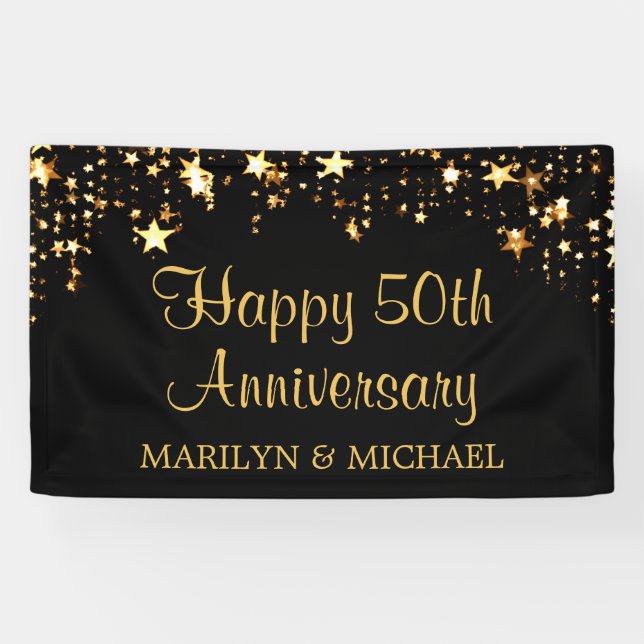 Modern 50th Anniversary Stars Black and Gold Banner (Horizontal)