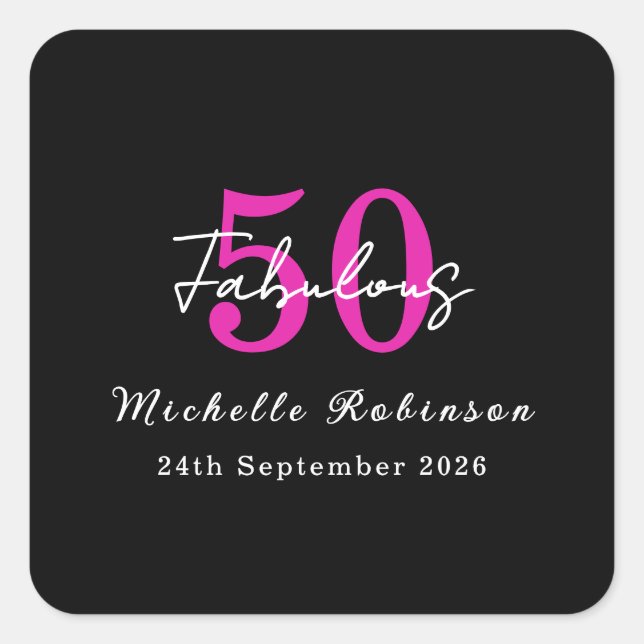 Modern 50th Birthday 50 and Fabulous Party Square Sticker (Front)