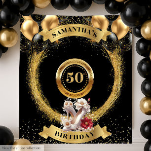 Modern 50th Birthday Backdrop White High Heels Tapestry