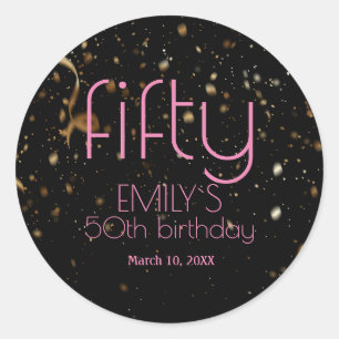Modern 50th Birthday Black Gold Confetti  Classic Round Sticker