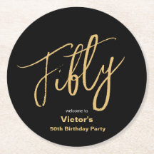 Modern 50th Birthday Black Gold Typography Custom