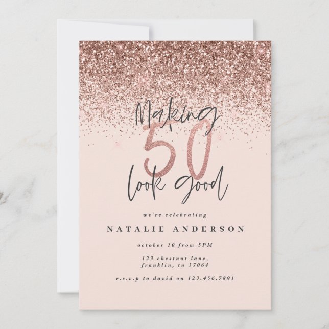 Modern 50th birthday chic typography rose gold (Front)