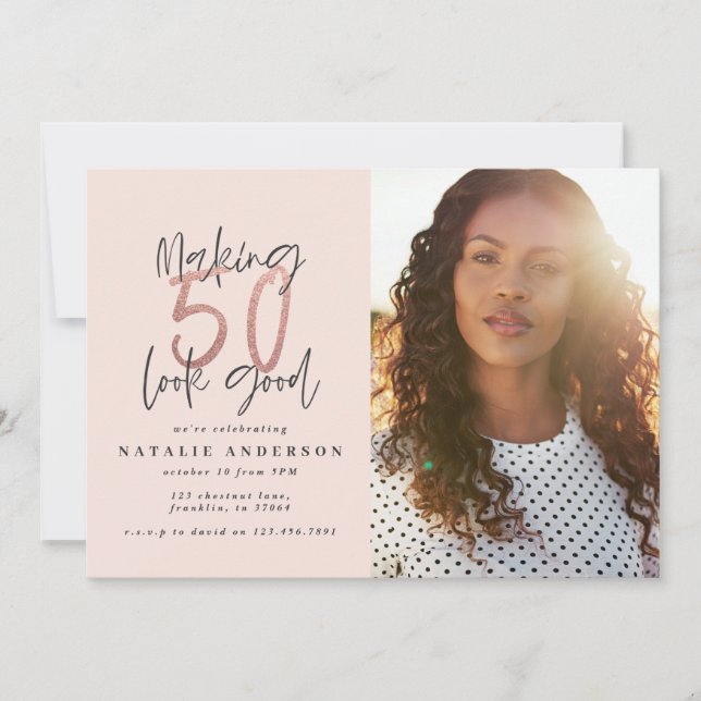 Modern 50th birthday chic typography rose gold (Front)