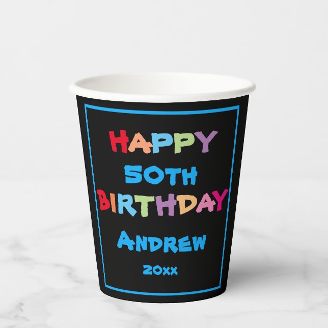 Modern 50th Birthday Custom Name Cool   Paper Cups (Front)