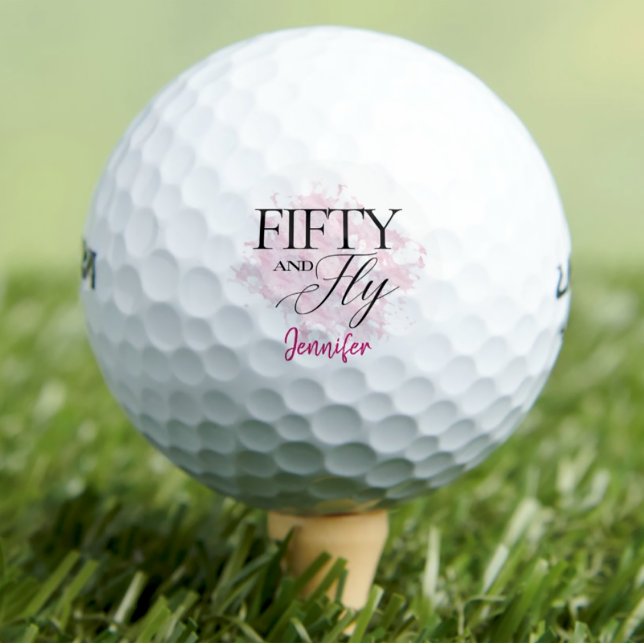 Modern 50th birthday golf balls 50 and fly (Creator Uploaded)