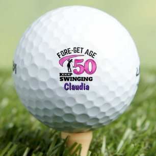 Modern 50th birthday golf balls 50 pink initials