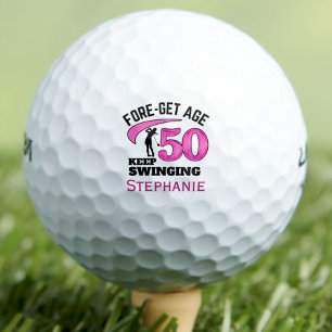 Modern 50th birthday golf balls pink initials