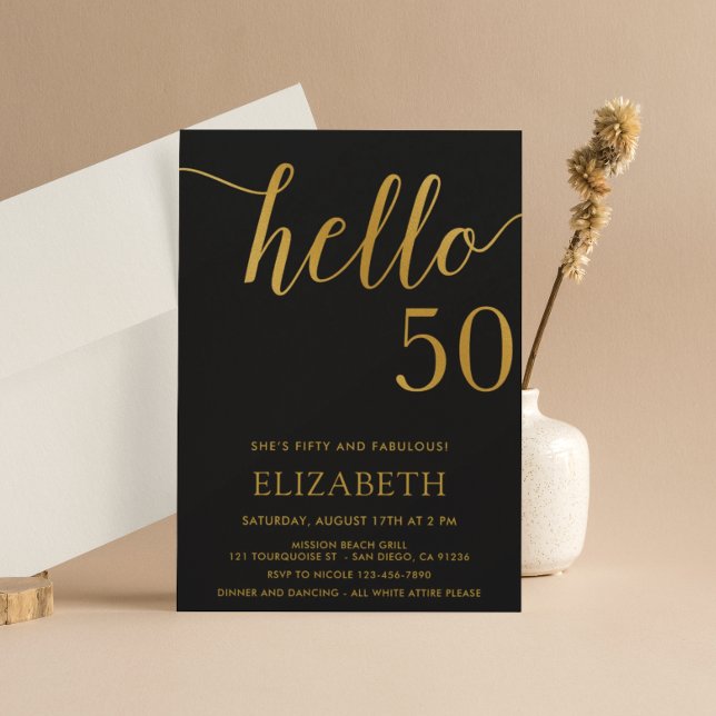 Modern 50th birthday hello 50 fiftieth birthday invitation (Creator Uploaded)