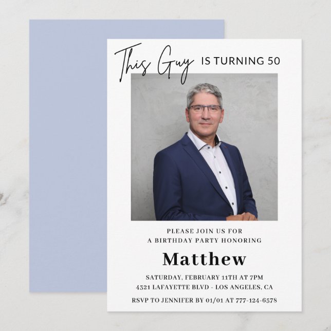 Modern 50th birthday invitations Men Photo (Front/Back)