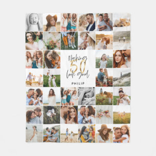 Modern 50th birthday multi photo script gift fleec fleece blanket