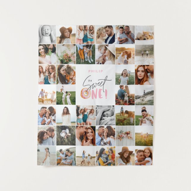 Modern 50th birthday multi photo script  tapestry (Front)