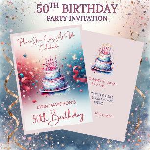 Modern 50th Birthday Party Watercolor Invitation