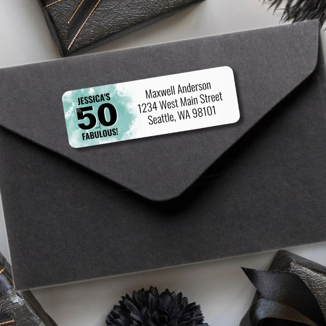 Modern 50th Birthday Return Address (Modern Watercolor Fifty Fabulous 50th Birthday label)