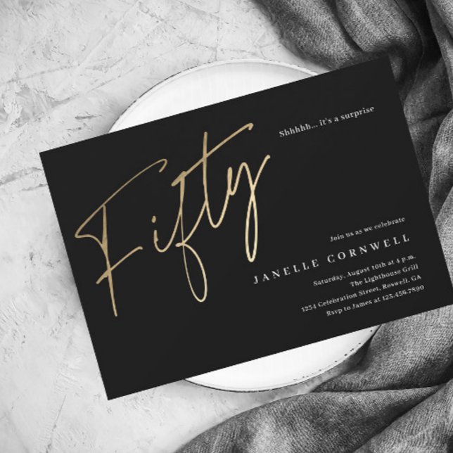 Modern 50th birthday simple stylish elegant script invitation postcard (Creator Uploaded)
