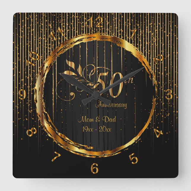 Modern 50th Golden Galaxy Anniversary Design Square Wall Clock (Front)