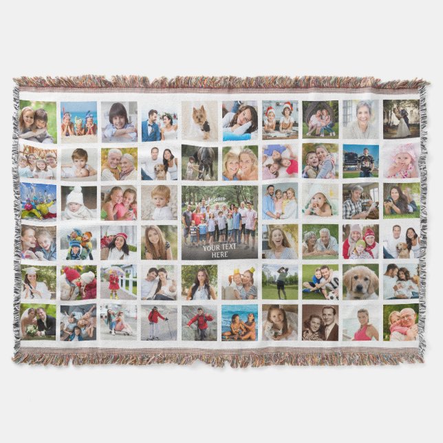 Modern 57 Photo Collage Personalized Throw Blanket (Front)