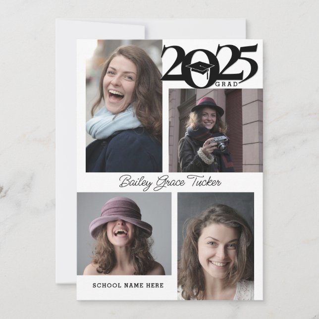Modern 5-photo 2025 Graduation Announcement Card (Front)