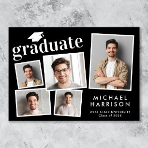 Modern 5 Photo Black Graduation Announcement