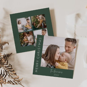 Modern 5 Photo Collage Christmas Holiday Card
