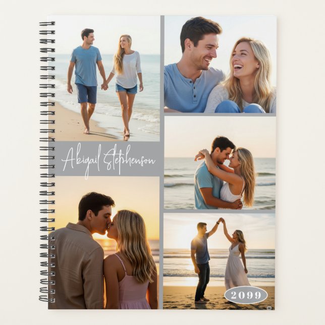 Modern 5 Photo Collage Custom Colour Personalized Planner (Front)