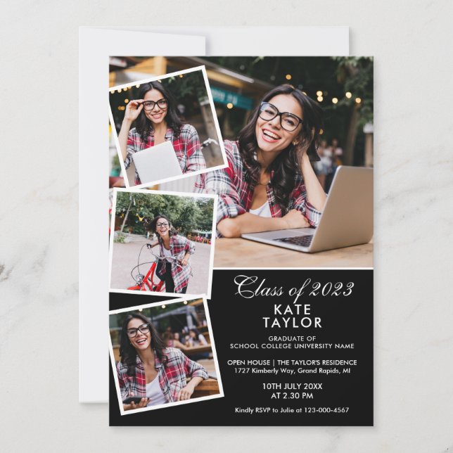 Modern 5 Photo Collage Graduation Party Invitation (Front)
