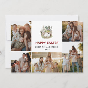 Modern 5 Photo Collage Happy Easter Nest Family Holiday Card