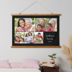 Modern 5 Photo Collage Name Hanging Tapestry