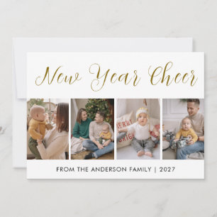 Modern 5 Photo Collage New Year Cheer Holiday Card