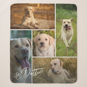 Modern 5 Photo Collage Pet Name Sherpa Blanket