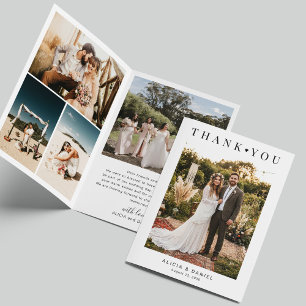 Modern 5 photo collage typography wedding  thank you card